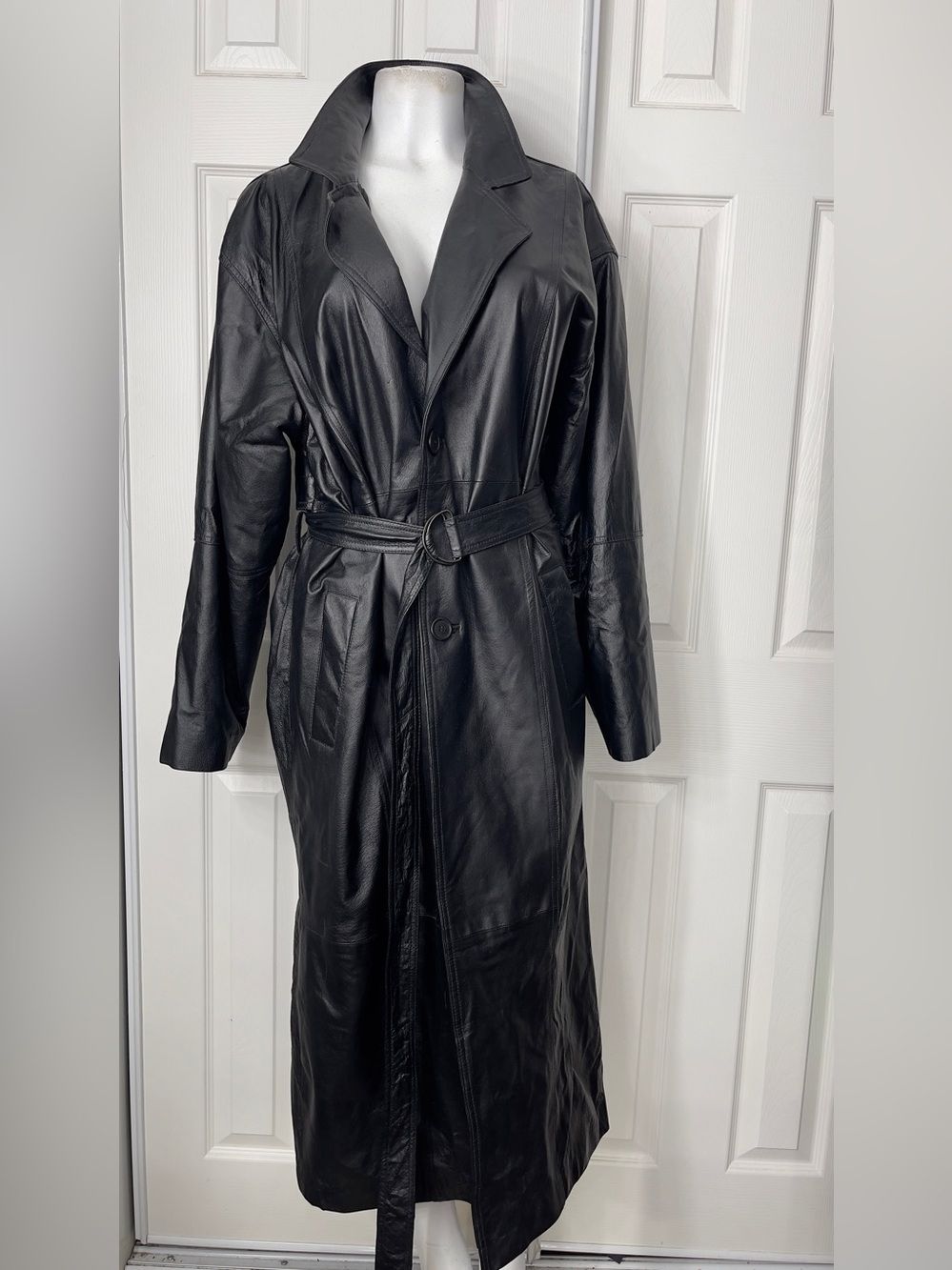 💯Leather Trench Coat with Belt